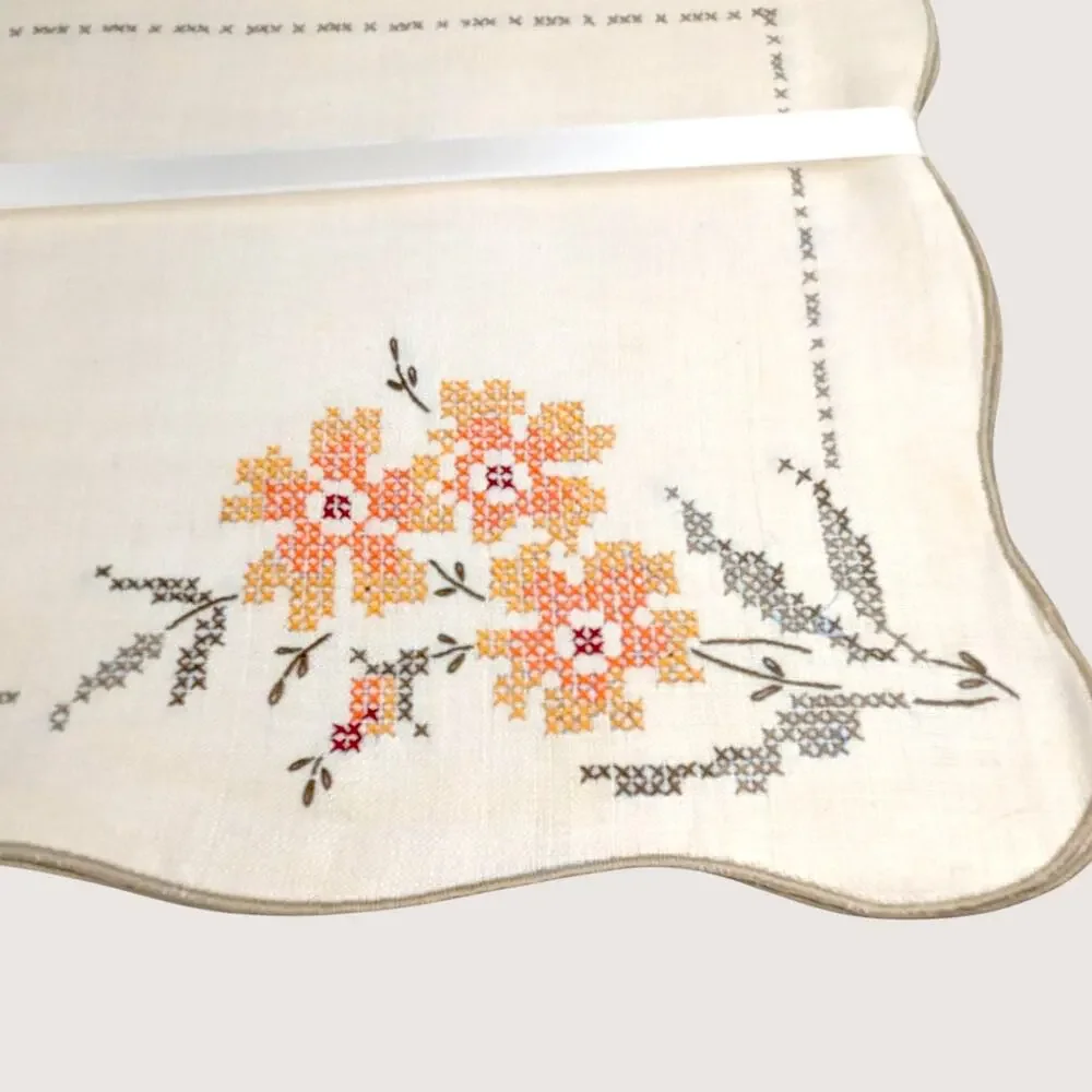 1960s Bucilla Linen Cross Stitch Placemat Set